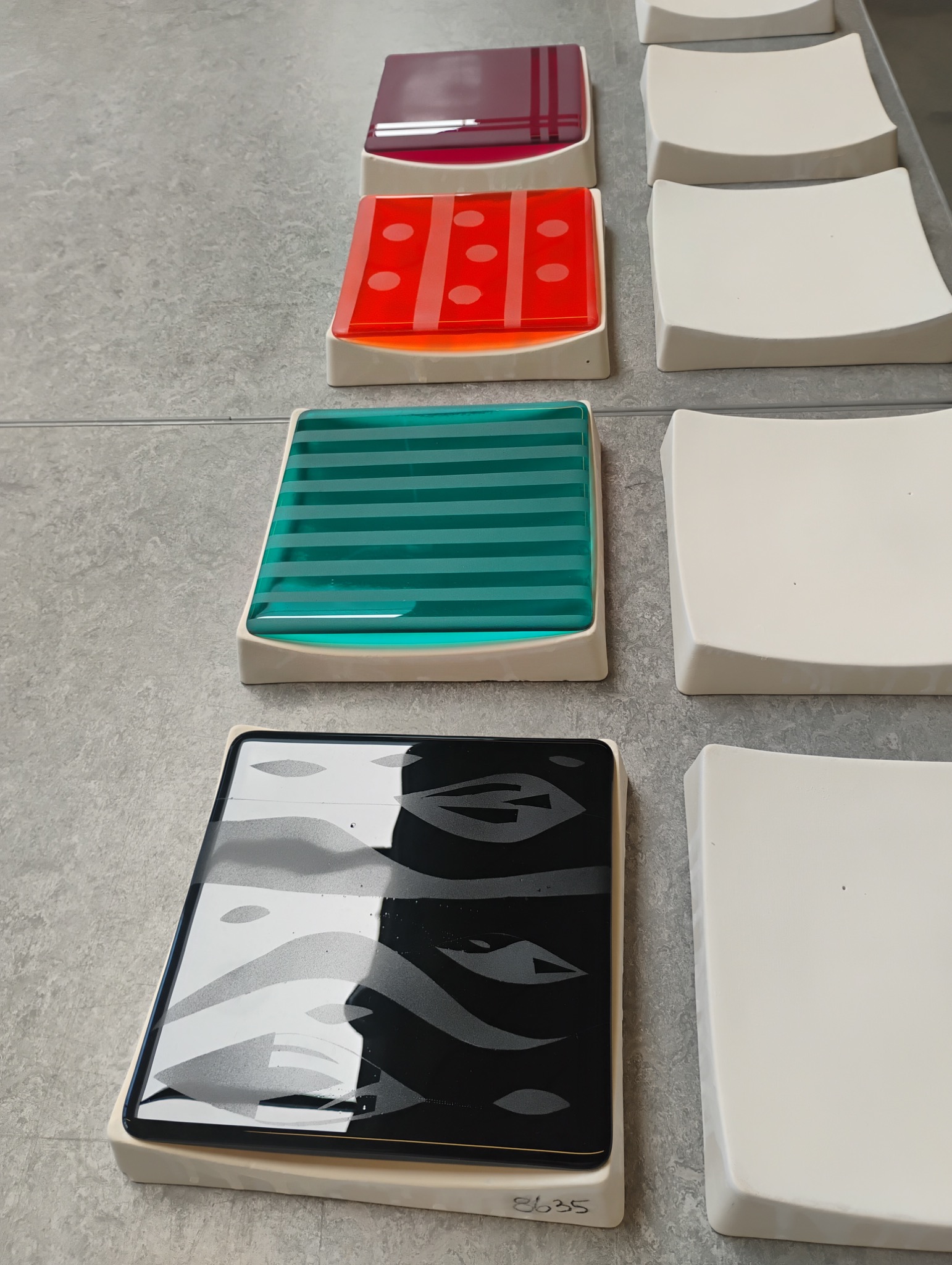 Colorful handcrafted large Bullseye glass plates by MsKikiArt