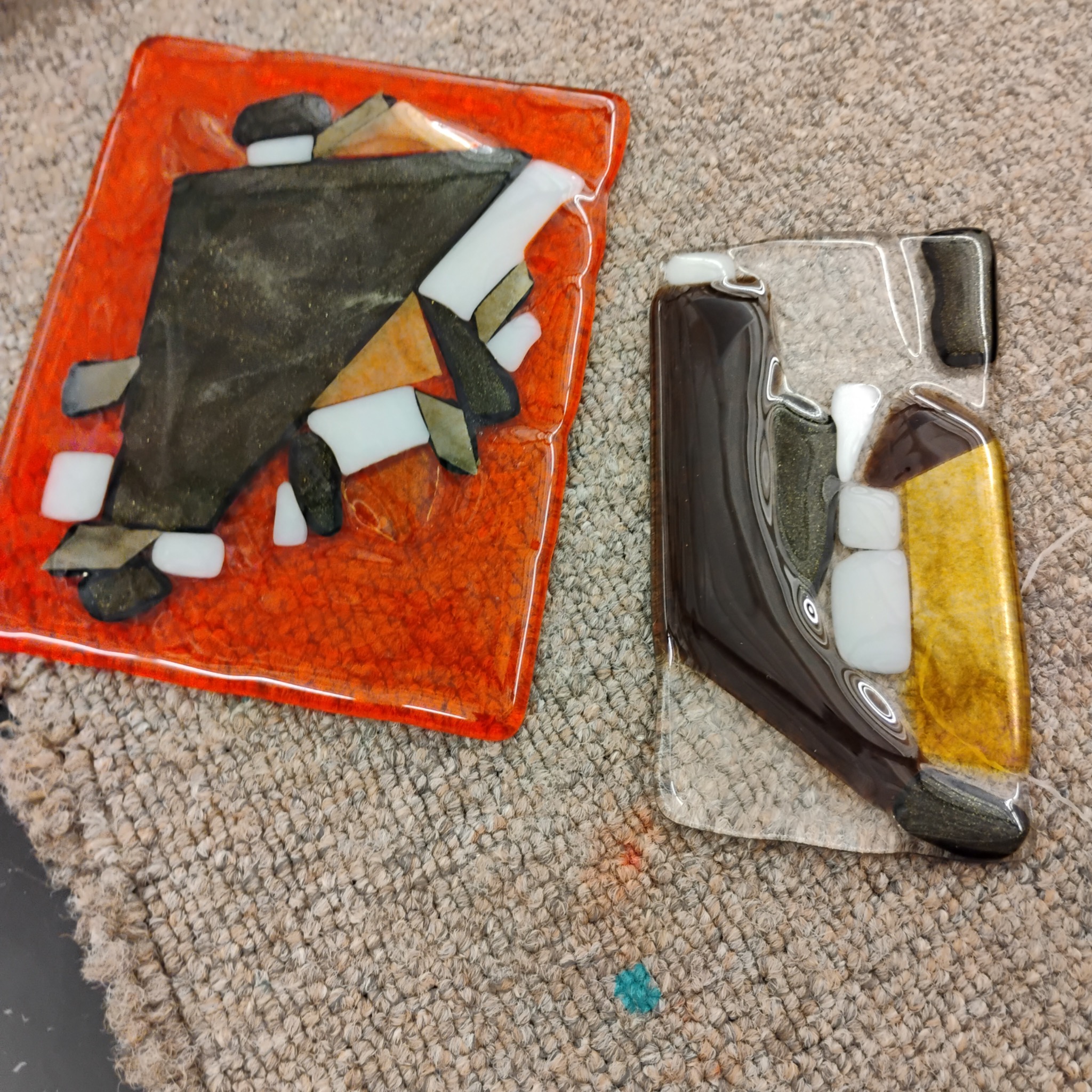 Two handcrafted small Bullseye glass trays by MsKikiArt